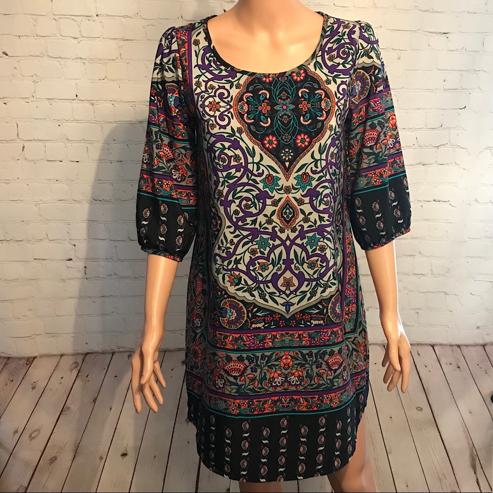 Alya beautiful patterned long sleeve dress size small boho tribal print